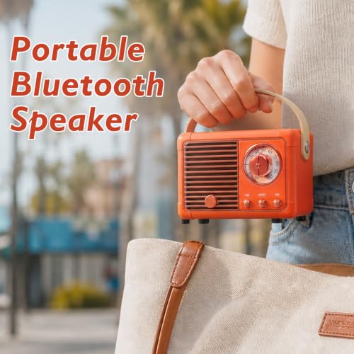 Image of Dosmix Retro Bluetooth Speaker, Small Vintage Decor Gifts Pumpkin Orange | Portable mini wireless old fashion style for kitchen desk bedroom office outdoor accessories gifts for women teen girls