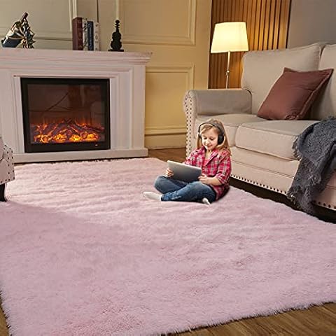 EasyJoy Super Soft Rugs for Living Room, Area Rugs for Bedroom 8x10 Pink Fluffy Room Rug, Large Shag Throw Rug for Nursery Kids Room, Cute Mordern Fuzzy Rug for Playroom Cover