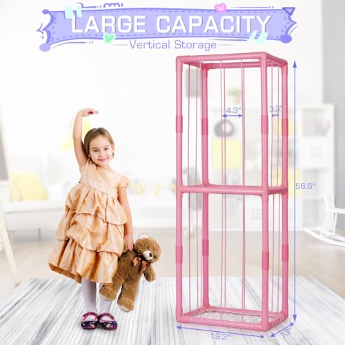 Image of Stuffed Animal Storage Zoo Holder Space Save, PVC Stuffed Animal Organizer | Vertical Plush Toy Organizer with Elastic Band and Net, Large Capacity Stuffy Storage for Playroom Bedroom Nursery