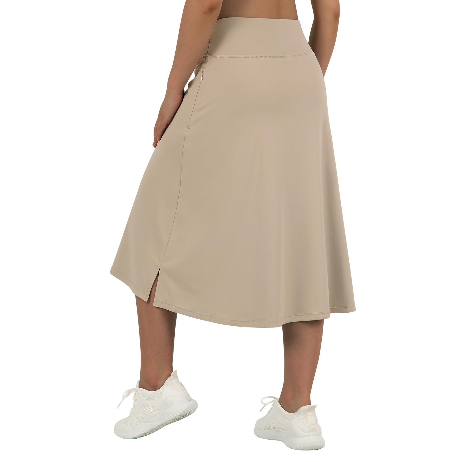 beroy Falda pantalón Larga de 28 Pulgadas para Mujer con 2 Bolsillos, Falda Modesta con Pantalones Cortos Debajo de Faldas largas de Cintura Alta, Caqui, XXL