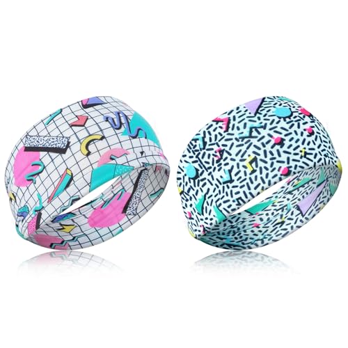 2Pcs 80s,90s Neon Headbands for Women, Retro Headbands for Women, 80s Hair Bands for Hip Hop Party Style Hiking Cycling Running