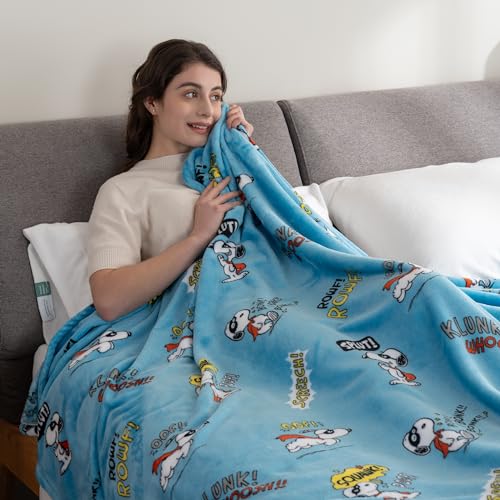 Image of Berkshire Blanket Peanuts VelvetLoft Cute Character Snoopy Plush Blanket,Peanuts Large Masked Marvel Toss Happy Blue,Full /Queen 90 in x 90 in (Official Peanuts Product)