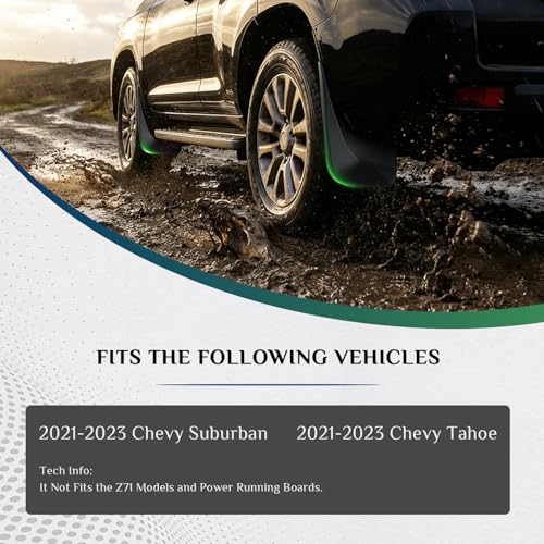Image of Mud Flaps Fit for 2021-2023 Chevy Suburban /Tahoe (Not Fits Submodel Z71 ; Not Fits Power Running Boards), Dedicated Mudguard for Four Seasons Universal Protection, Front and Rear