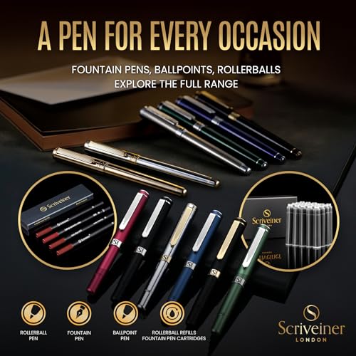 Image of Scriveiner Luxury Fountain Pen - Stunning Gold Pen, Real Gold Plating, Schmidt Gilded Nib (Fine), Converter, Best Pen Gift Set for Men & Women, Professional, Executive, Office, Nice Pens