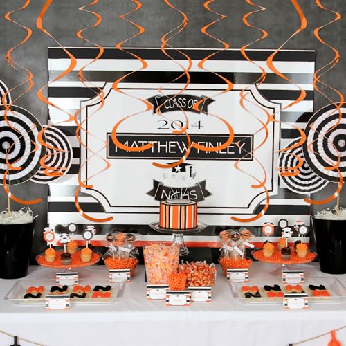 Image of 24 PCS Orange Hanging Swirl, Sparkle Ceiling Decorations, Plastic Streamer Party Decorations with Double-Swirls and Single-Swirls for Birthday Decorations, Thanksgiving Day, Graduation, Baby Shower