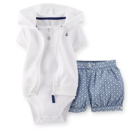 Carter's Little Girls' 3 Piece Cardigan Shorts Set (3M, White)