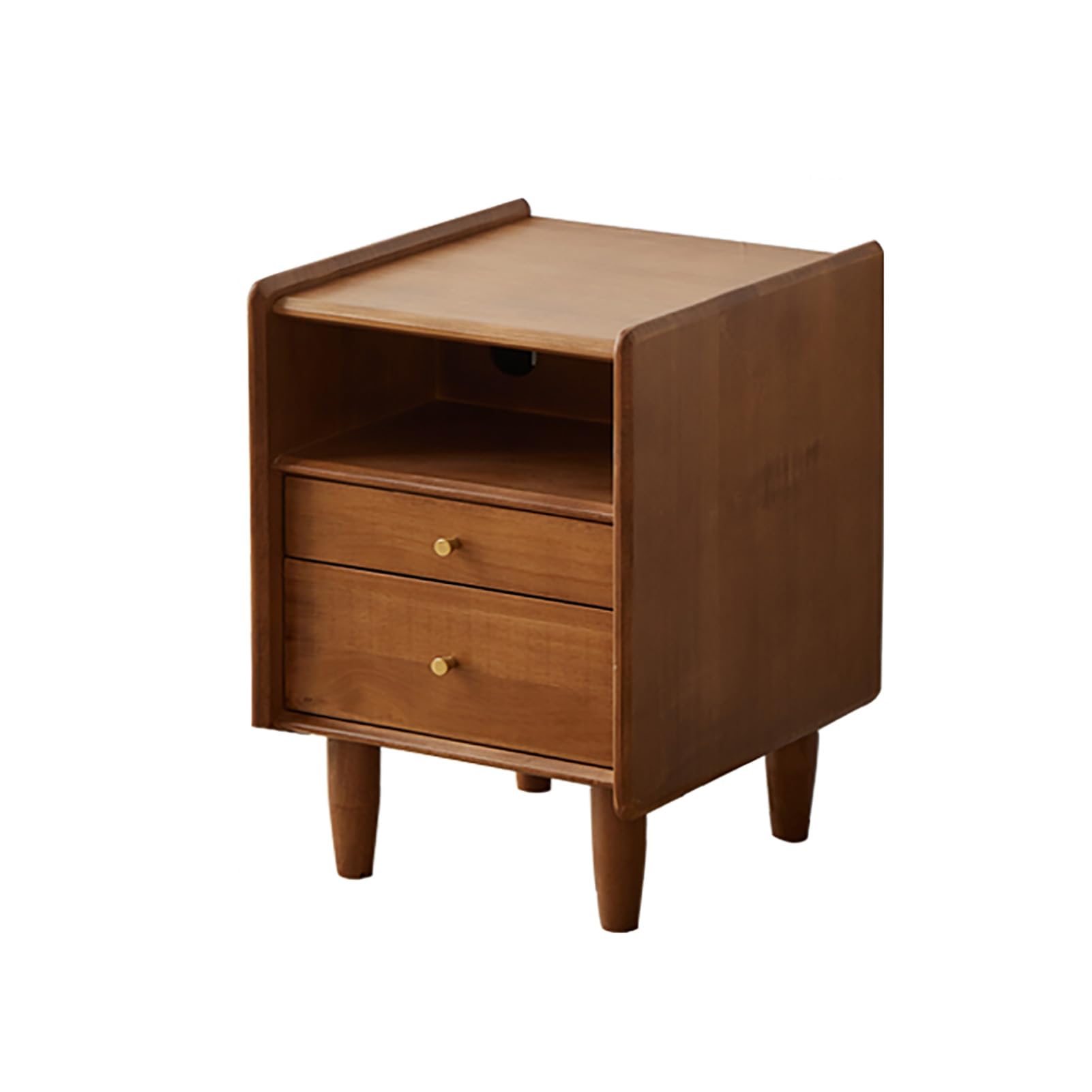 Solid Wood Bedside Table with 2 Drawers, Narrow Nightstand Mid-century Modern Side End Table, Compact Storage Cabinet Organizer Furniture for Bedroom,