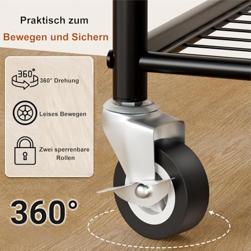 MISSLO Stabil Kleiderständer mit Rollen und Regalen 118 cm Große Kleiderstange aus Metall fürs Schlafzimmer, Schwerlast Garderobenständer für Kleidung, Garderobe, Mäntel, Schwarz