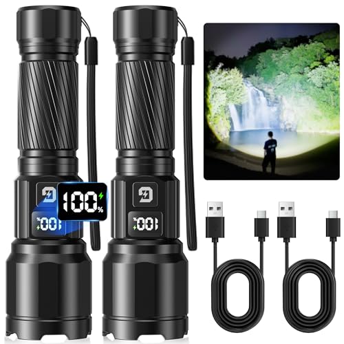 GEARLITE Taschenlampen LED Aufladbar, 6000LM LED Taschenlampe Extrem Hell mit 3 Modi, IP65 Wasserdichte Handlampe Zoomable für Camping, Wandern, Outdoor 2 Stücke