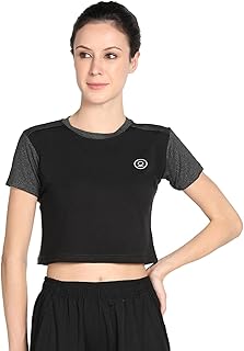 CHKOKKO Half Sleeve Round Neck Yoga Gym Wear Workout Crop Top for Women Black Grey Size M-picture-29