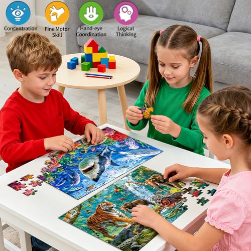 Sitodier Puzzles for Kids Ages 3 4 5 6, 2 Pack 100 Pieces Jigsaw Puzzles for Kids 3-5 4-6 (Forest Animals and Ocean Life), Learning & Educational Games Beautiful Xmas Birthday Gifts for Kid 3-8 miniatura 2