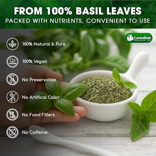 Image of Lavendium, Premium 8oz Dried Basil Leaves, 100% Natural & Pure Basil Herb, No Additives or Preservatives, Non-GMO, Plant-Based & Vegan, Perfect for Pasta, Pizza, Pesto & Italian Cooking