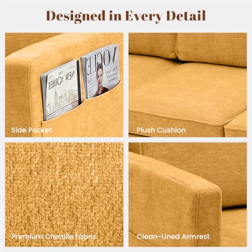 Image of 80 inch Chenille Sofa Mid Century Modern 3 Seater Couch for Living Room Office