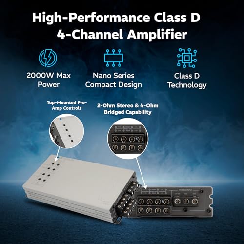 Image of Soundstream Picasso Nano PN4.2000DX, Compact Car Stereo Amplifier, 2000W Peak Power Voice Amp, 4 Channel Stereo Amp, 4 Ch Amplifier for Speakers, Highs (Renewed)