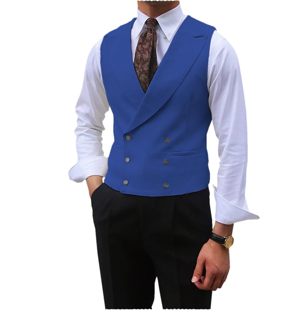 Niiyyjj Chaleco de traje de solapa para hombre, con doble botonadura, sin mangas, para boda, negocios, chaleco delgado