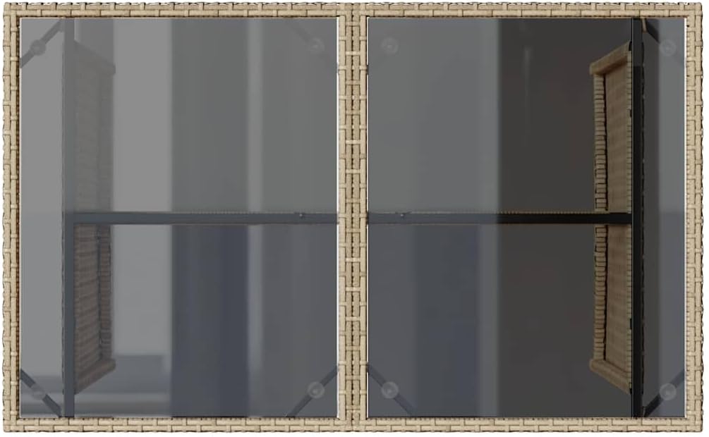 Garden Coffee Table Beige PE Rattan with Powder-Coated Steel Frame and Tempered Glass top Rectangular Outdoor Table for Patio Furniture and Outdoor Patio Setup