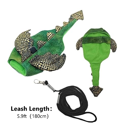 Image of Bearded Dragon Harness Leash Set - Halloween Costume Adjustable Lizard Dinosaur Leash Harness with Wing Outdoor Walking Lead Control Rope for Bearded Dragon Reptiles Small Animals (S,Green)