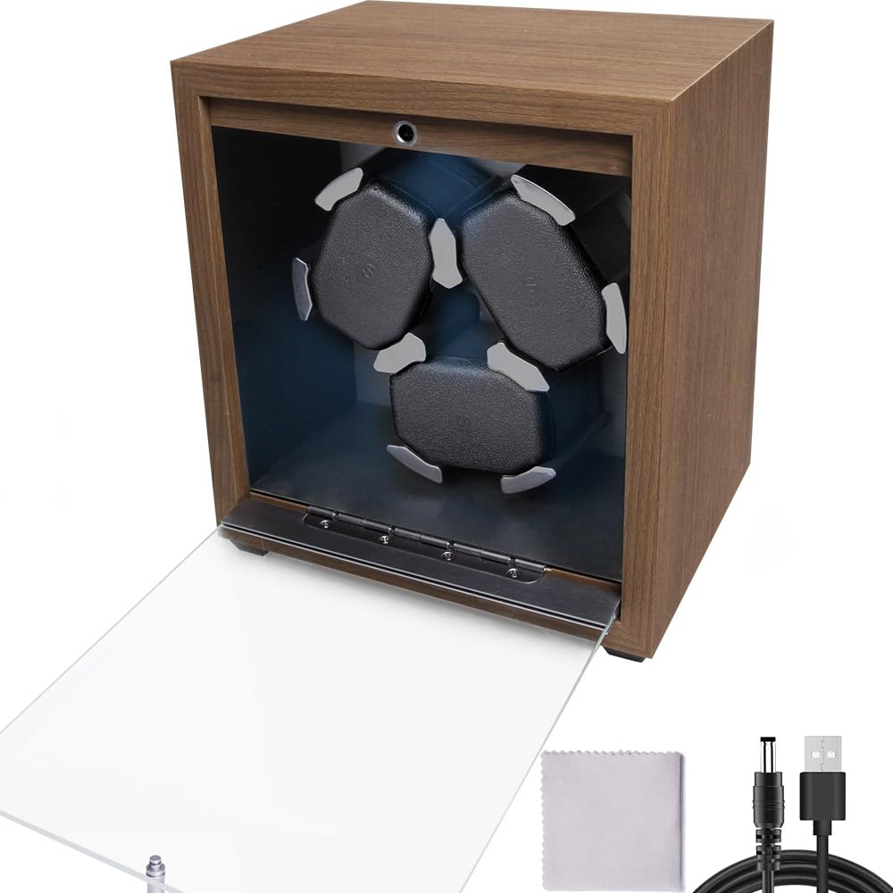 Automatic Watch Winder with LED Light Soft Flexible Watch Pillow AC Adapter Quiet Motor 4 Rotation Modes 3 Slots