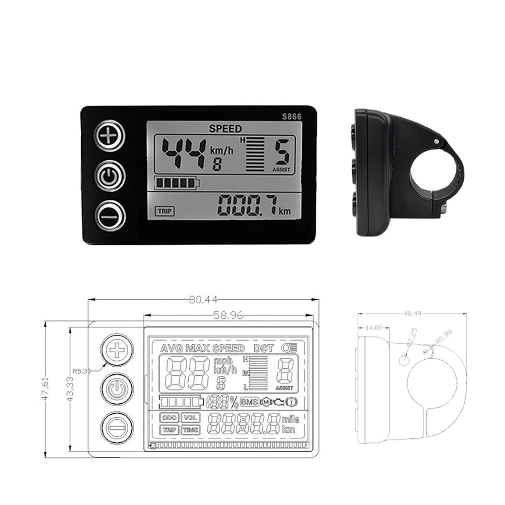 KENANLAN Écran LCD de vélo électrique, panneau de commande d'affichage à cristaux liquides S866 de vélo électrique 24V 36V 48V avec connecteur étanche KENANLAN Écran LCD de vélo électrique, panneau de commande d'affichage à cristaux liquides S866 de vélo électrique 24V 36V 48V avec connecteur étanche