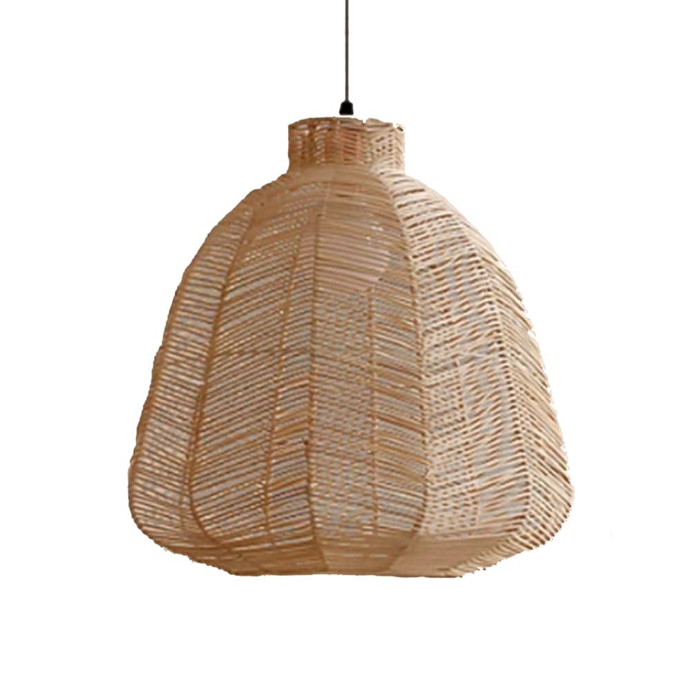 LQZCXMF Southeast Asian Rattan Chandelier Dark Rattan Lantern Decorative Lighting Dining Room Table Bamboo Lights with Metal Frame Handmade Wabi-sabi Illumination for Tea Room, Restaurant, 15.7''