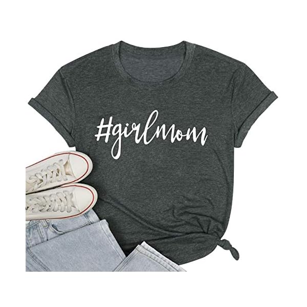 Girl-Mom-T-Shirt-for-Women-Mom-Shirts-Letter-Printing-Casual-Mama-Tee-Tops ASTANFY Women’s Girlmom Letter Printing T Shirt Casual Round Neck Vintage Tee Tops Dark Gray