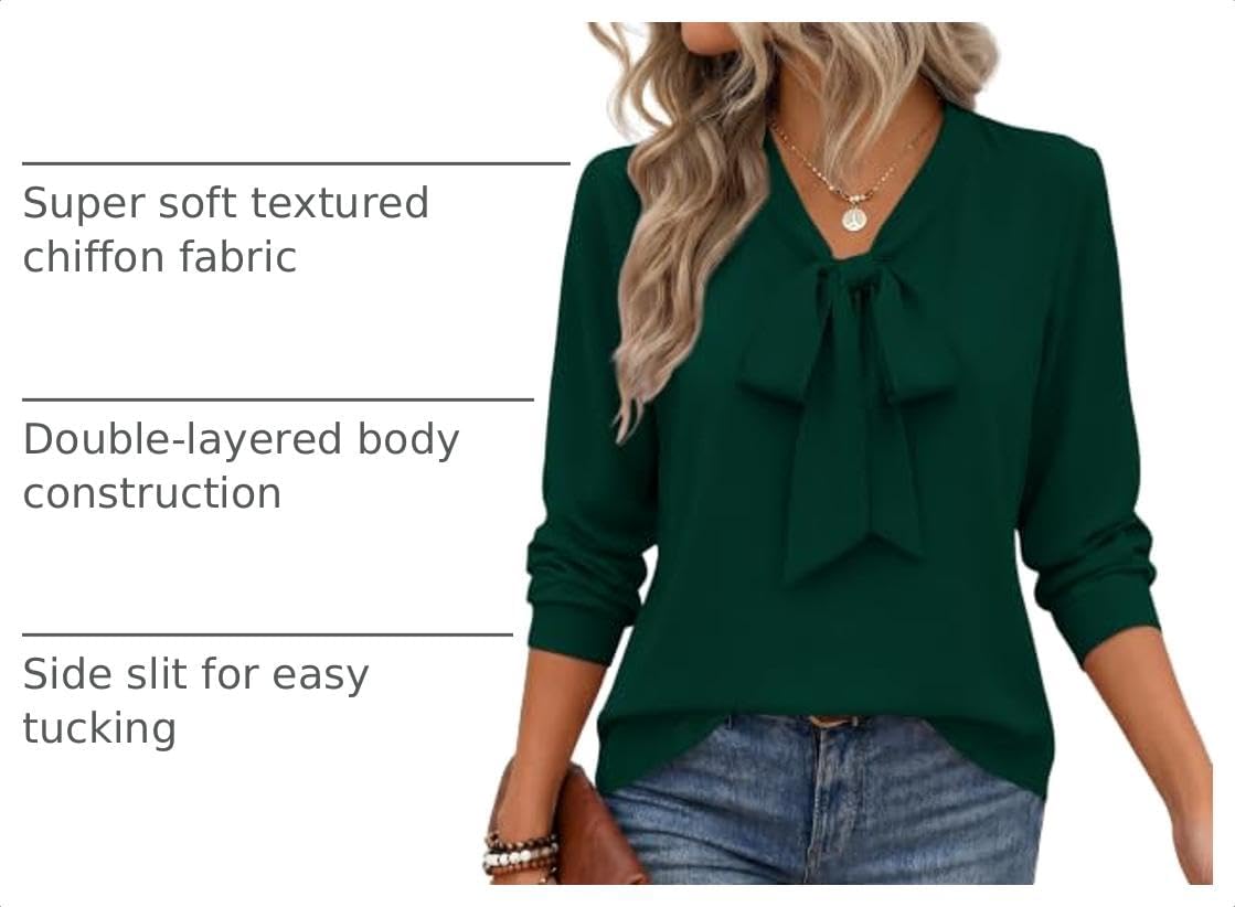 Zeagoo Blouses for Women Bow Tie Neck Chiffon Long Sleeve Shirt Work Tops image 4