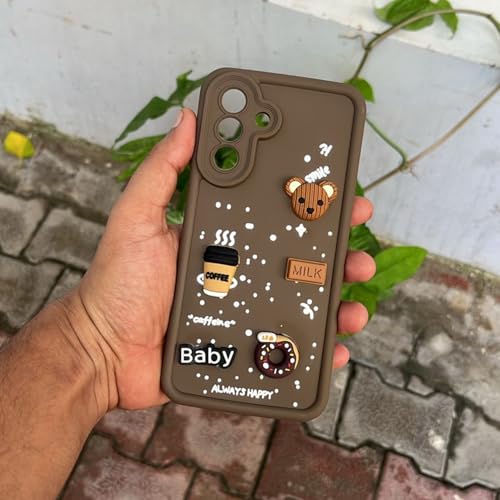 Image of Pikkme Back Cover for Samsung Galaxy A36 5G | Cute Fun Cartoon 3D Bear Silicone Full Body Protection Bumper Case (Brown)
