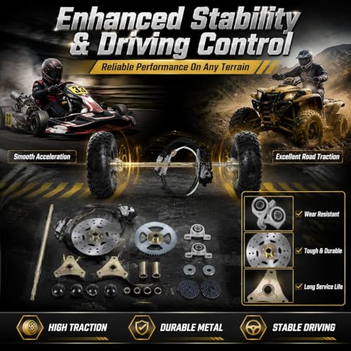 Marco Go Kart de 29 Pulgadas, Kit de Eje Go Kart, Kit de Montaje de Eje Trasero Vivo, Piñón de Eje, Cadena, Pinza de Disco de Freno, Bujes de Rueda de Repuesto para Quads ATV de