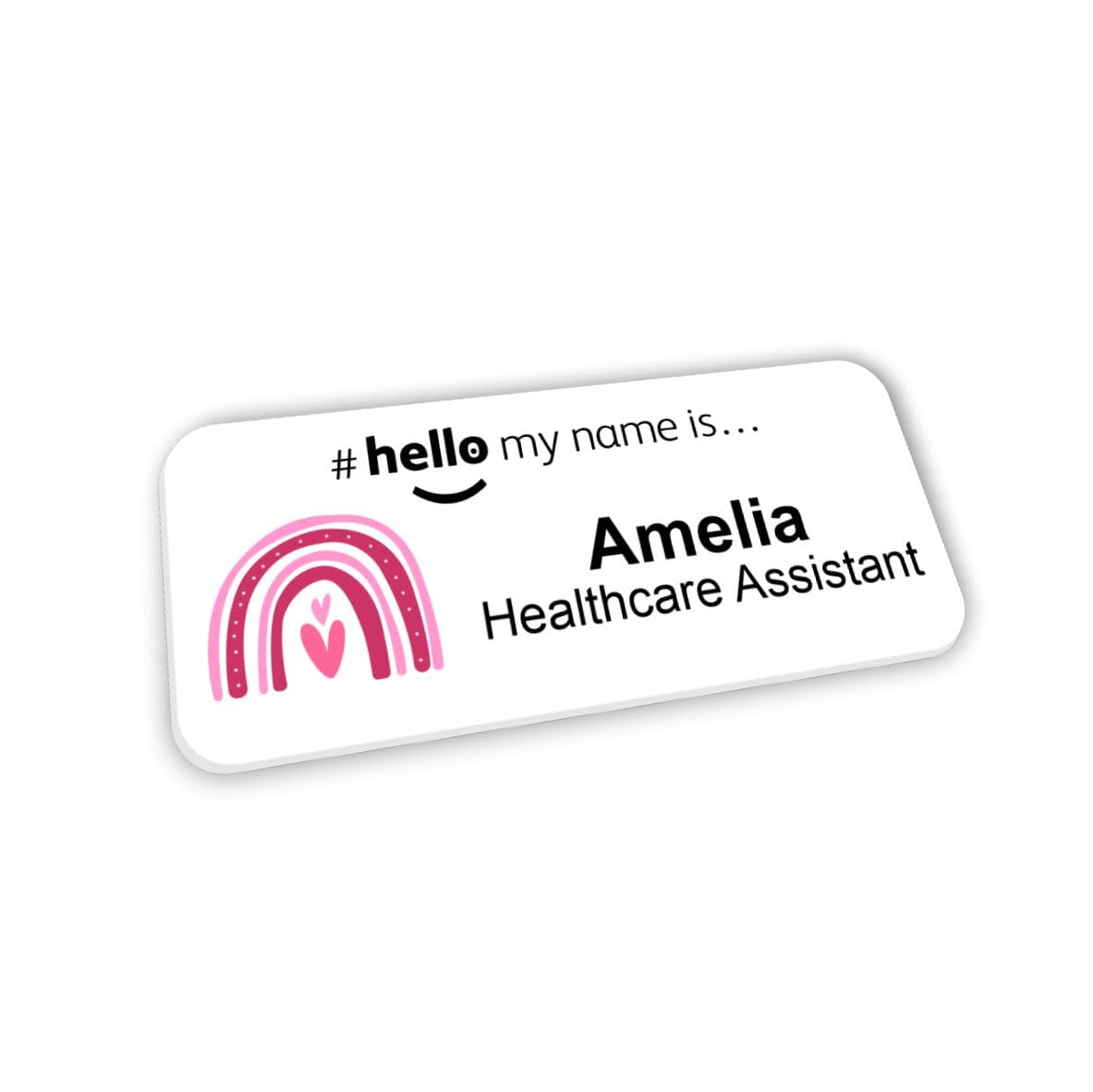 Customised Print Hello My Name is Pink Boho Rainbow Name Badge 76 x 32 mm Student Doctor GP Healthcare Assistant Nurse Practitioner Clinical Medical