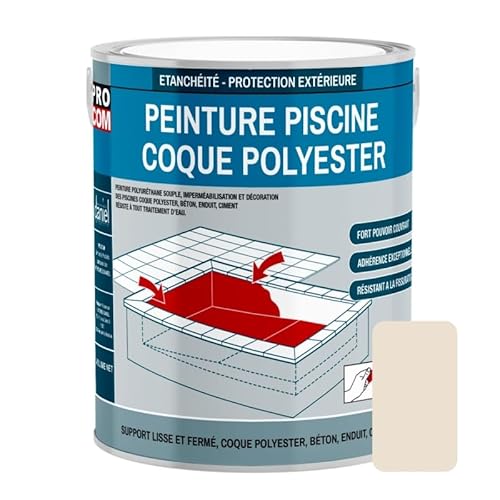 PRO COM Peinture piscine coque polyester, béton, peinture piscine polyuréthane étanche et souple, haut de gamme 3 Kg