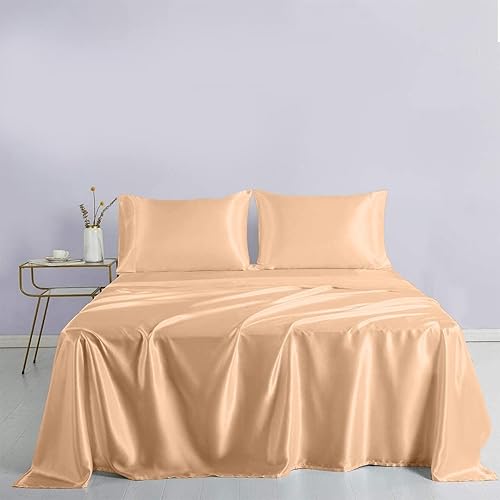 Miniatura 7 de Juego de sábanas de satén de seda con bolsillo profundo de 19 pulgadas, sábanas de lujo para hotel, 6 piezas, bolsillos profundos, transpirables y
