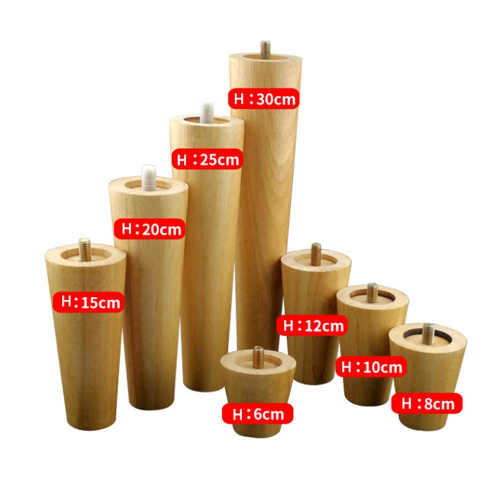 4X Piedini per mobili in Legno Conici Rotondi, Gamba di Ricambio in Legno Duro Filetto M8 / M10 per Divano Letto, Gambe mobili in Legno
