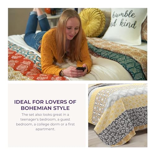 image for Lush Decor Luxurious Bohemian Bedroom Decor - Elegant Stripe Reversibl