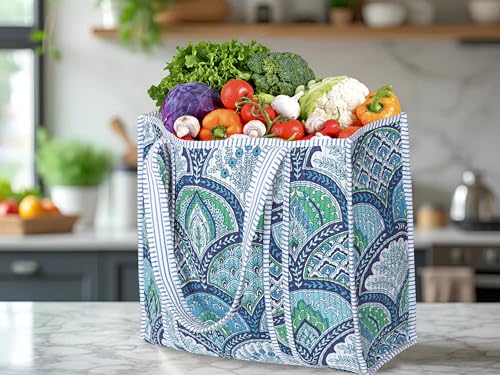 Image of Cotton Tiger Block Print Tote Bag, Indian Handmade Shopping Shoulder Bag, Unisex Market Daily Use
