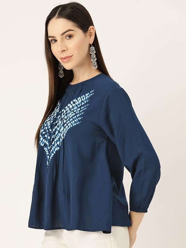 Image of Maaesa Pink Split Tie Dyed Rayon Staple Top (Small, Blue)