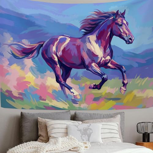 SMBHIAON Animaux Abstraits Tapisserie Tenture Murale Violet Tapisserie Chevaux Galopant À Travers La Prairie Plage Couverture Pour Chambre Salon Dortoir...