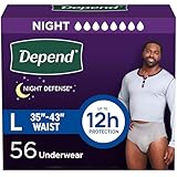 Depend Night Defense Adult Diapers, Incontinence Underwear for Men, Disposable, Overnight, Large, Grey, 56 Count (4 Packs of 14), Packaging May Vary