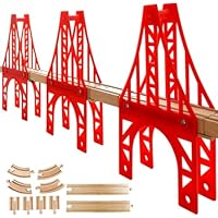 OrgMemory 3 Suspension Bridge, Train Bridge, Wooden Train Bridge, Train Tracks Compatible with All Major Brands