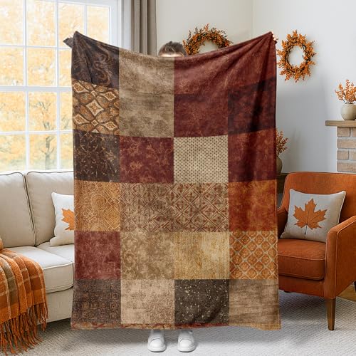 asbwuo Manta Patchwork, Estilo rústico otoñal con Textura geométrica, Color marrón, Suave y compacta, Ideal para decoración y estética. 40x60 Pulgadas.