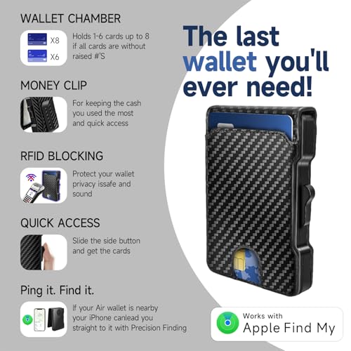 Mens Air Wallet, with Smart Tracker, RFID Blocking Credit Card Clip, Bi-Fold Minimalist Wallet, Compatible with Apple Find My iOS Only, Replacement AirTag Chip(Carbon Fiber Pattern)3