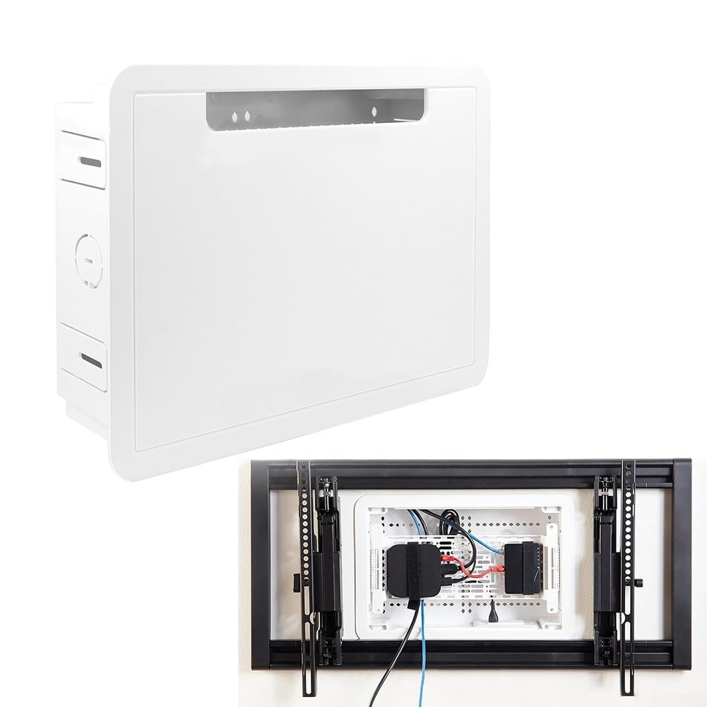 Einbau-TV-Media-Box, 22,9 cm, Medien-Gehäuse, Elektrobox, Kabelmanagement-Box, Doppelzweck-Wandgehäuse für TV-Gerätespeicherung und Medienverteilung, Medienbox, Weiß