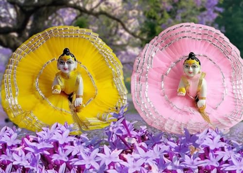 Image of Partish Laddu Gopal Frill Poshak Size 6 l Ladoo Gopal Dress l Bal Gopal l Kanha Ji Thakur Ji Net Dress (Pack of 2,Yellow & Pink)