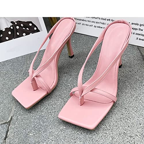 Sandales à lanières bout carré avec talon haut et clip-on