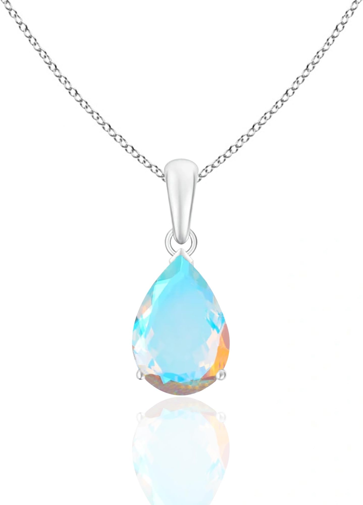 NKG Angel Aura Quartz Tear Drop Colorful Gemstone Quartz Sterling Silver Stylish Necklace For Women