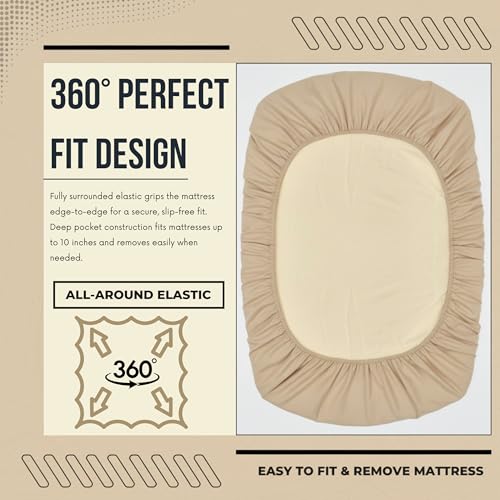 Image of 100% Waterproof Premium Cotton Feel Mattress Protector King Size 78x72 Inches | Breathable and Hypoallergenic Ultra Soft Fitted Bed Protector Cover (Beige)