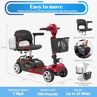 Ecomobi 4-Wheel Mobility Scooter for Adults & Seniors, 350W Electric Powered, 15-45 Mile Range with Removable Battery, 8/9" Tires, Rear Tail Lights, Baskets, Compact Mobility Scooter for Elderly