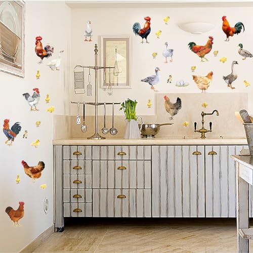 PLIGREAT Farm Poultry Rooster Chickens Duck Wall Stickers, Peel and Stick Wall Decals - Image 3