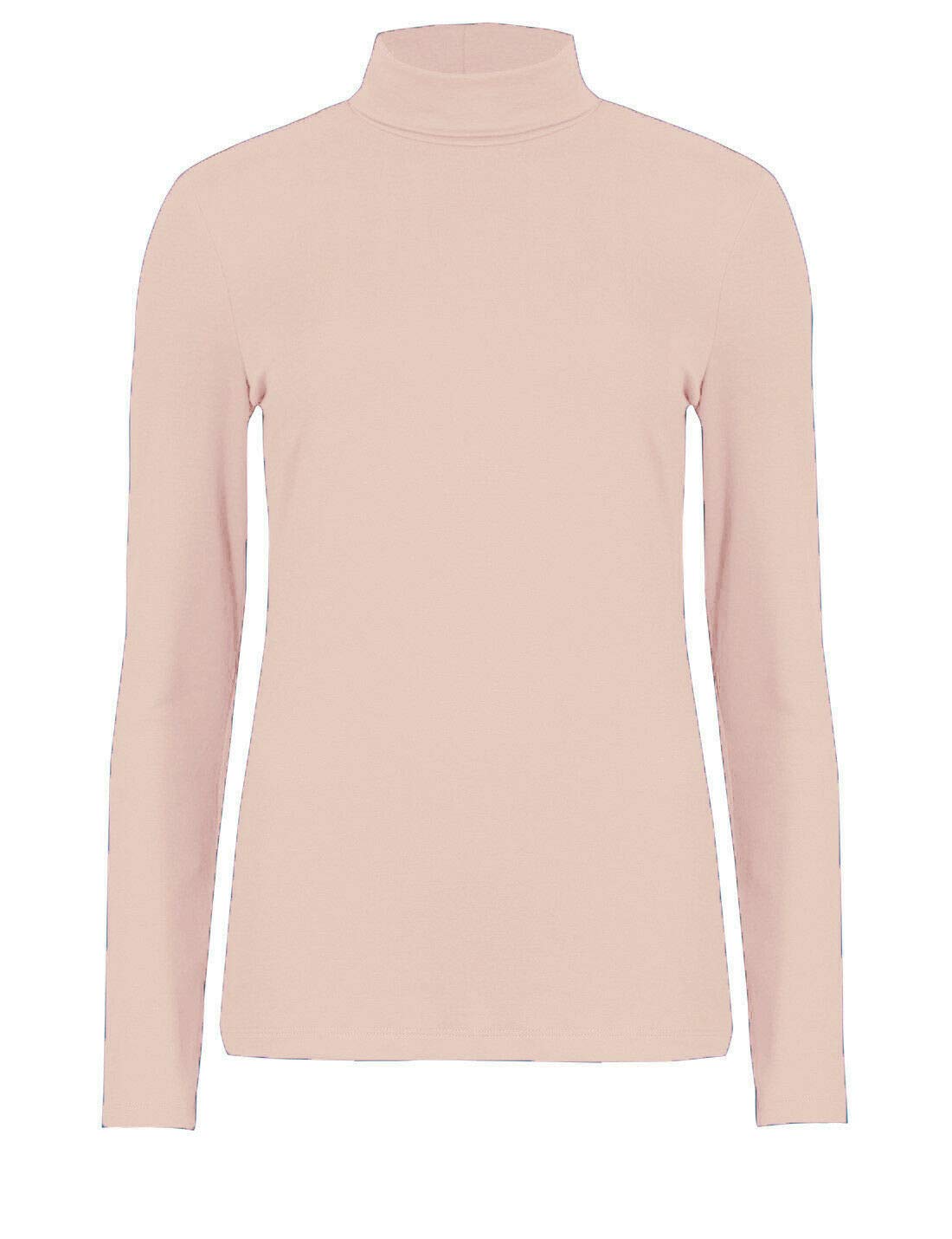 WearAll New Ladies Turtle Neck Long Sleeved Stretch Plain Polo Top - ..Peach 12-14