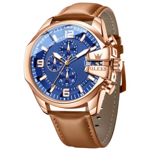 Image of OLEVS Men Watch Big Face Chronograph Waterproof Leather Strap Fashion Watch