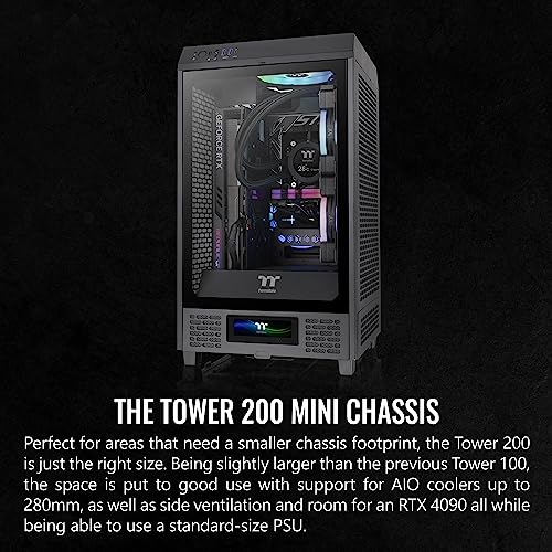 Gabinete para PC Thermaltake Tower 200 Mini-ITX, con 2 ventiladores CT140 de 140 mm preinstalados, soporta GPU de hasta 380 mm, modelo CA-1X9-00S1WN-00, color negro, garantía de 3 años miniatura 2